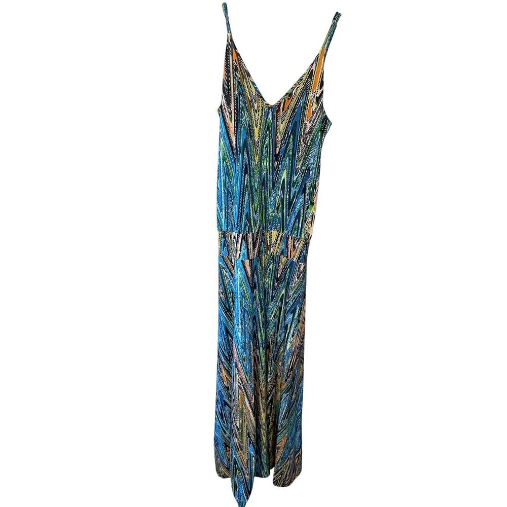 Veronica M. Beach Tropical Printed Drop Waist Spaghetti Strap Maxi Dress Medium